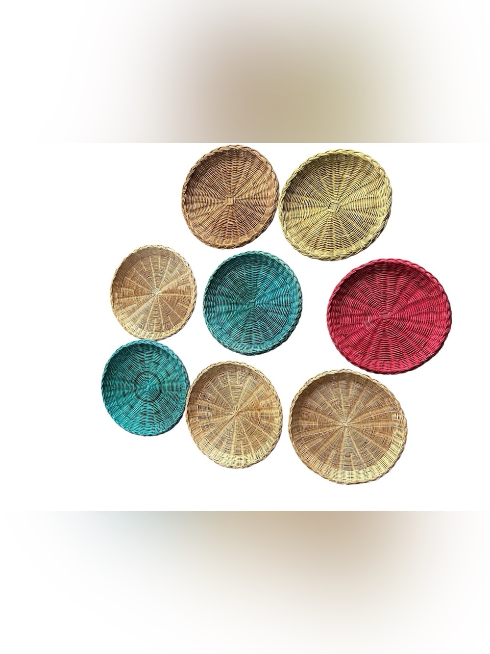 Rattan Wicker Paper Plate Holders Set of 8 variety of color NWOT